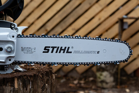 Stihl chainsaw bar with chain : Latvia, Talsi, march 14, 2024	