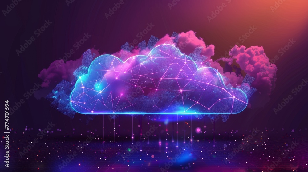 Poster Digital Cloud Network Concept Illustrating Data Storage and Connectivity