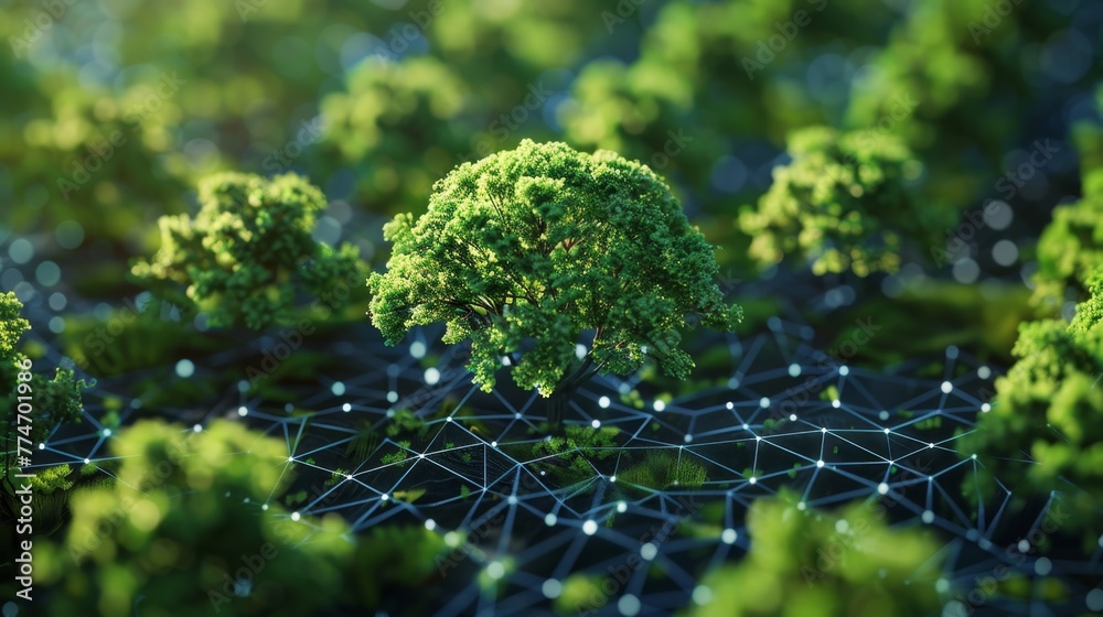 Aufkleber Broccoli Forest on Digital Terrain Representing AI Technology Concepts