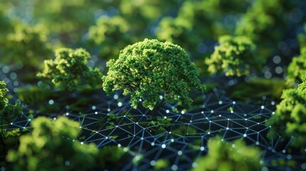 Broccoli Forest on Digital Terrain Representing AI Technology Concepts