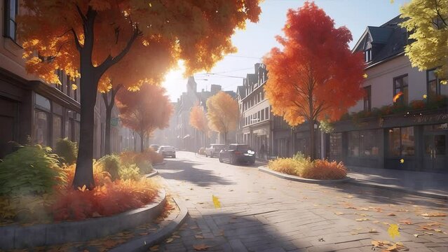 Rustic Charm: 4K Video Loop Showcasing Autumn in Park Streets and Residential Areas