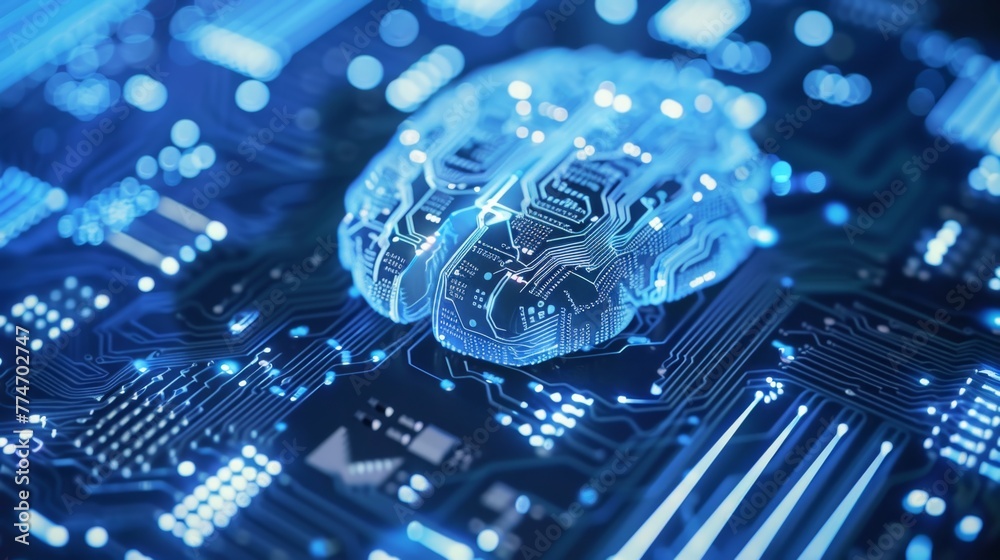Poster Computer Circuit Board With Brain