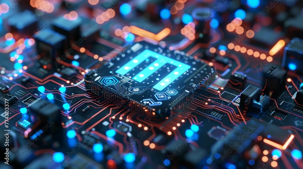 Poster Close Up of a Computer Chip on a Circuit Board