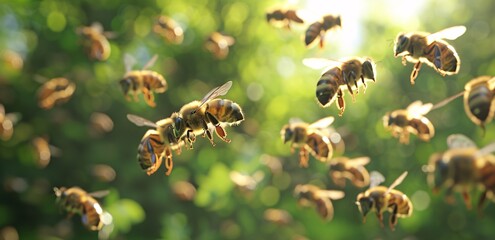 Bee-autiful Blur A Hive of Honeybees in Focus Generative AI - obrazy, fototapety, plakaty