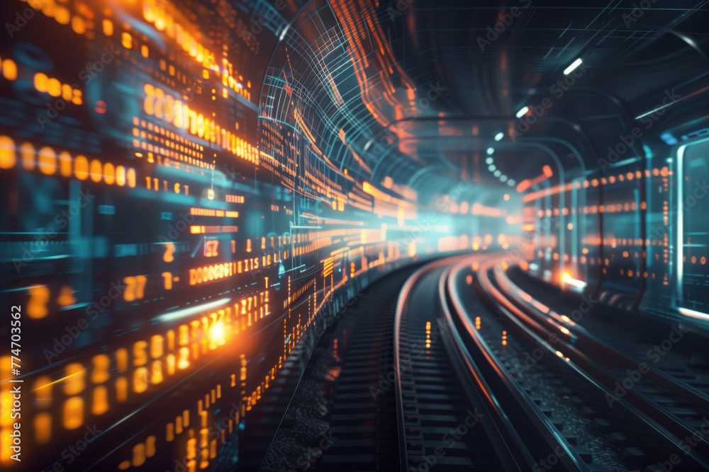 Poster futuristic tunnel of light. background image. created with generative ai technology.