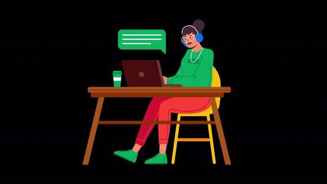  Woman Character Customer Support Animation 4K On Alpha
