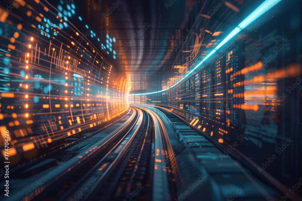 Poster futuristic tunnel of light. background image. created with generative ai technology.