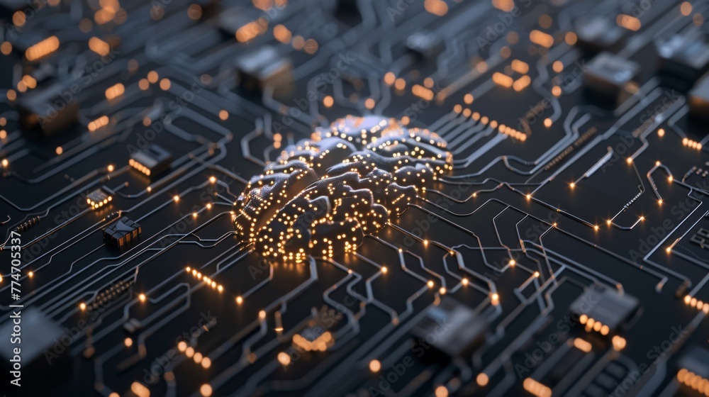 Poster Close Up of Circuit Board With Brain