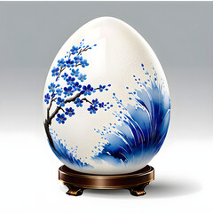 Blue Cherry Blossom on Ostrich Eggshell: Tranquil Beauty(Generative AI)