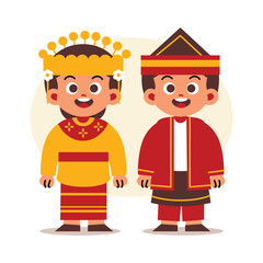 Couple Wear Indonesian Traditional Clothes of South Kalimantan