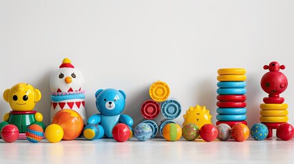 Set of various wooden toy for kids with copy space. Creativity for children, school concept.