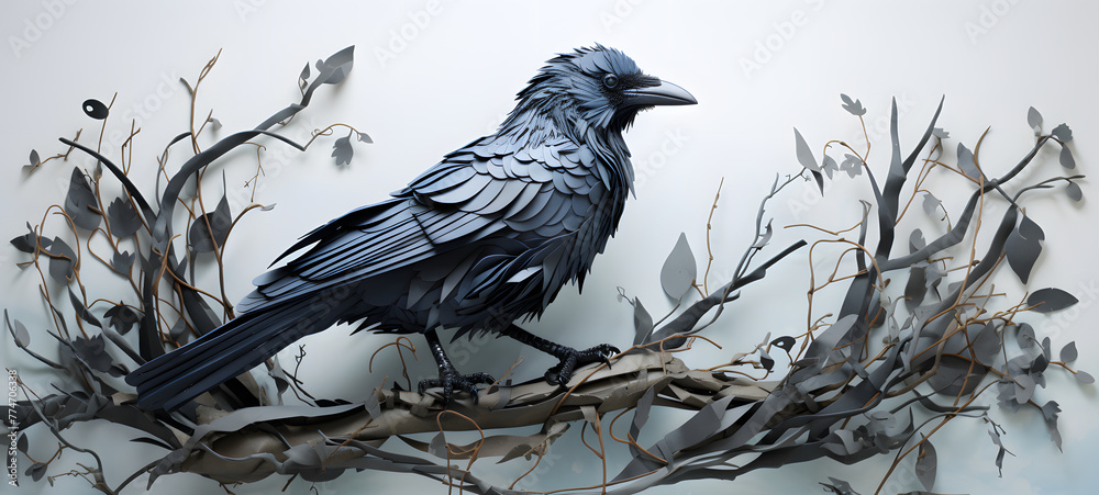 Wall mural paper quilling crow, ai generative