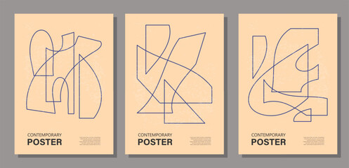 Set of minimal 20s geometric design poster, vector template primitive shapes - 774706311