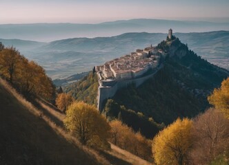 a small ancient village, a building, a house built on a mountain