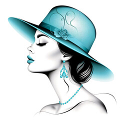 Elegant woman in a hat. Illustration as a logo, tattoo, sticker