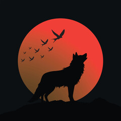 Wolf howling at the moon