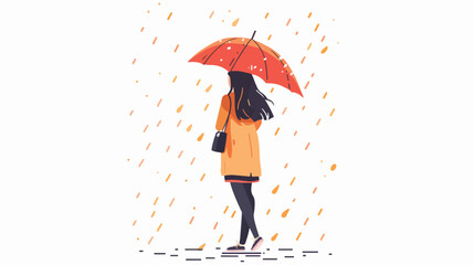 The girl with an umbrella in the rain flat vector 