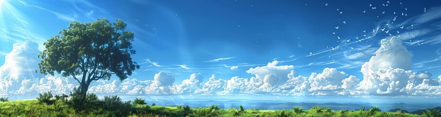 Obraz premium A serene nighttime scene with a blue sky and a few clouds, perfect for a romantic evening or a peaceful night's rest. Generative AI