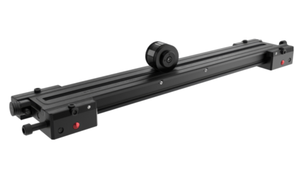 A camera slider with a glowing red light moving across its track