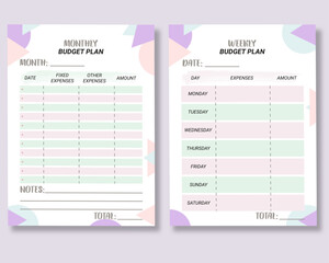 Monthly and weekly budget planner. Vector - obrazy, fototapety, plakaty