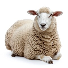 Sheep in natural pose isolated on white background, photo realistic