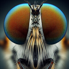 close up of a fly. Amazing macro photo of a Tabanidae horsefly. fly face. fly front view. macro shot of fly. calliphoridae. Housefly. macro fly. Musca domestica. Diptera. Muscidae.