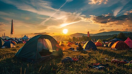 Glamping Glamorous Camping Experience A Sunset Serenade Generative AI - obrazy, fototapety, plakaty