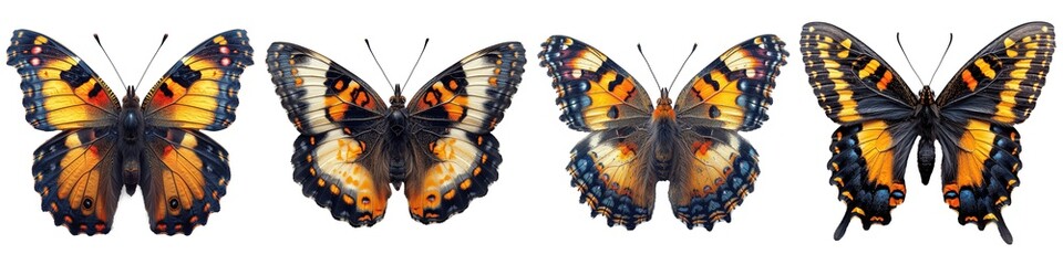 Set of colorful butterflies isolated on transparent background