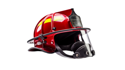 A vibrant red firemans helmet stands out against a pristine white background
