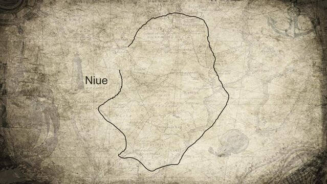 Niue map drawn on a cartography background sheet of paper