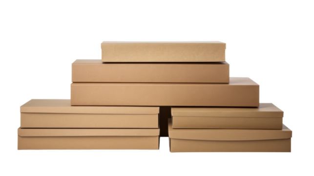 A towering stack of cardboard boxes sits precariously, symbolizing potential and storage