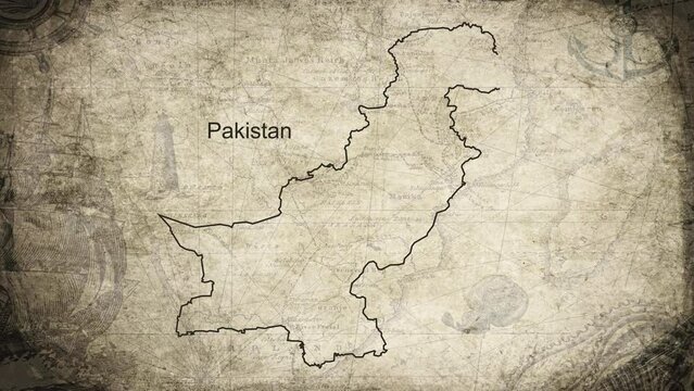 Pakistan map drawn on a cartography background sheet of paper