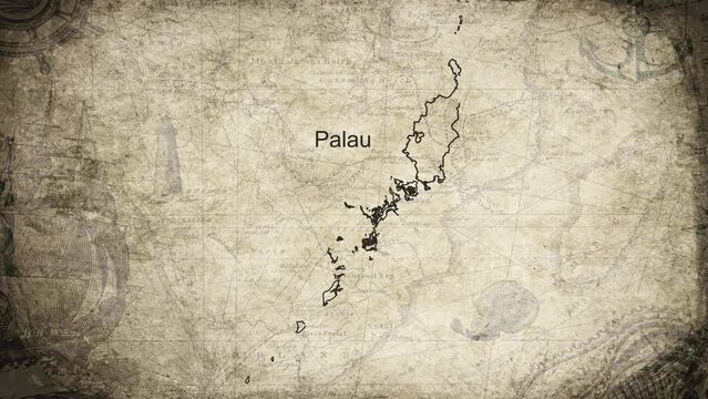 Palau map drawn on a cartography background sheet of paper