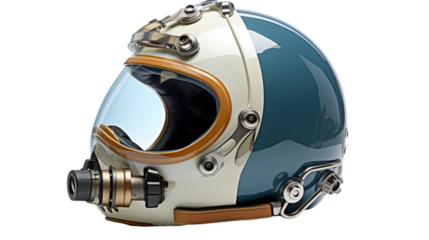 Blue and white helmet with a brown trim, beautifully contrasting against a starry background