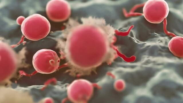 A platelet surrounded by other cells its small size ly noticeable. These important transporters help with clotting and keep us from . AI generation.
