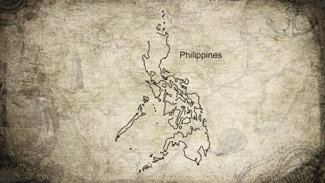 Philippines map drawn on a cartography background sheet of paper