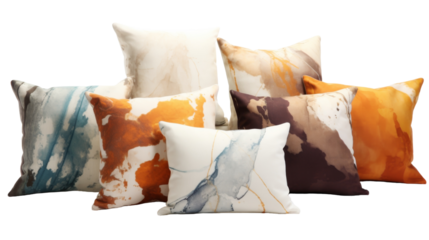 A whimsical tower of colorful pillows stacked on top of each other