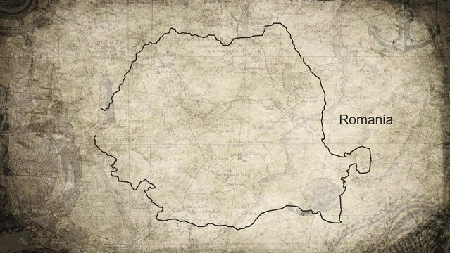 Romania map drawn on a cartography background sheet of paper