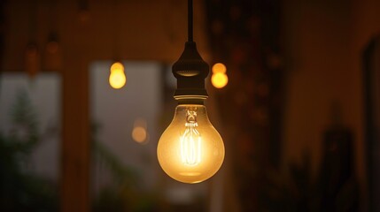 A light bulb hanging from a ceiling with some other lights, AI