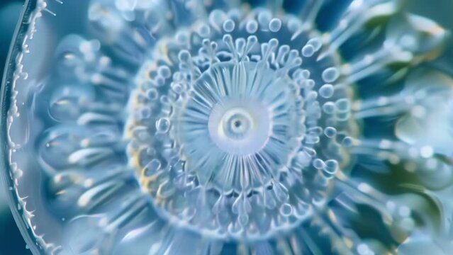 A closeup view of a diatom a type of algae with a delicate glasslike shell. The diatoms intricate structure is highlighted with its . AI generation.