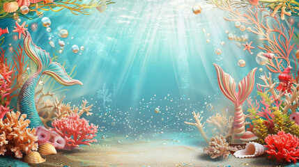 An ultra-HD depiction of a birthday invitation with an under-the-sea theme