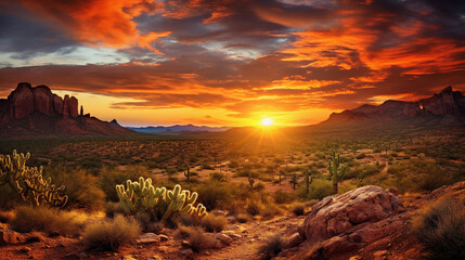 Arizona Desert Sunset and Cactus ai generated