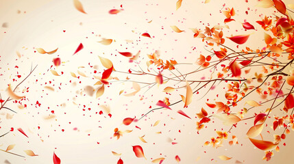 An image capturing the elegance of a vector confetti cascade, with thin, delicate pieces resembling flower petals and leaves