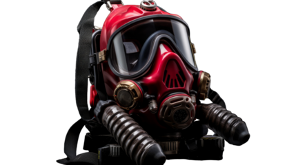 A vibrant red and black scuba mask stands out against a clean white background