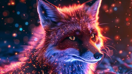 Fototapeta premium Red fox neon effect.
