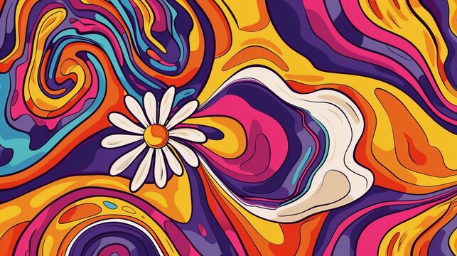 Groovy hippie 70s backgrounds,  Swirl, Twirl, Pattern, Heart, Daisy, Flower, Twisted, Distorted, Vector, Texture, Retro, Psychedelic, Trendy, Vibrant, Colorful, Trippy, Groove, Funky, 16:9