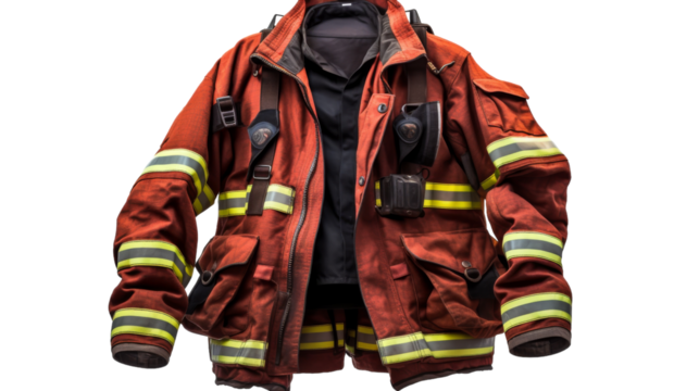 A firemans jacket is displayed on a mannequin, embodying readiness and protection