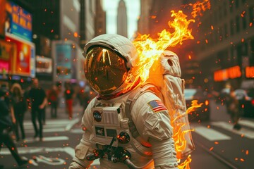Urban Odyssey: Astronaut Strolls Amidst New York's Bustle