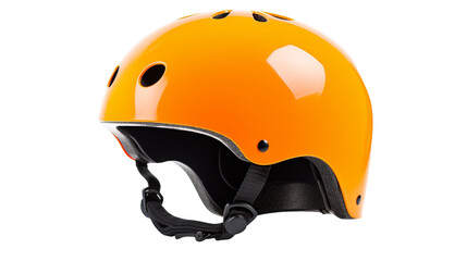 A vibrant orange helmet stands out against a pristine white background
