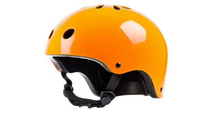 A vibrant orange helmet stands out against a pristine white background